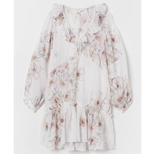 H&M FLOUNCED DRESS WHITE FLORAL CONSCIOUS DRESS size 10 medium